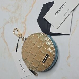 Brahmin Beige and Blue Coin Purse Keychain Bag Charm New